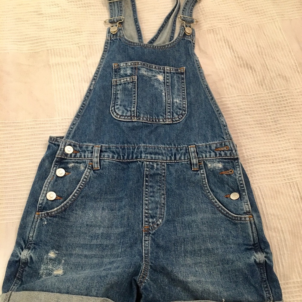 Topshop denim overall shorts